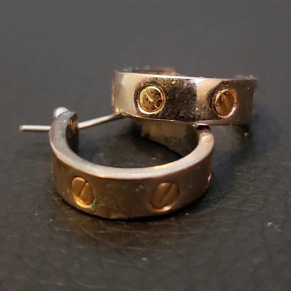 *EARRINGS,  silver and gold tone - Picture 3 of 5